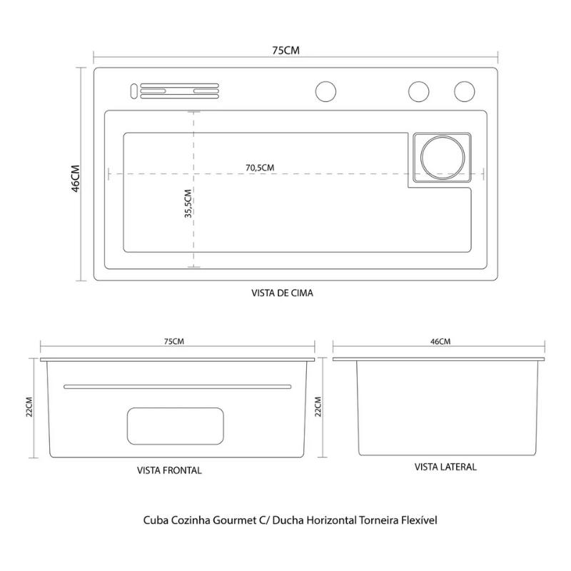 Cuba Cozinha Gourmet C/ Ducha Horizontal Torneira Flexível