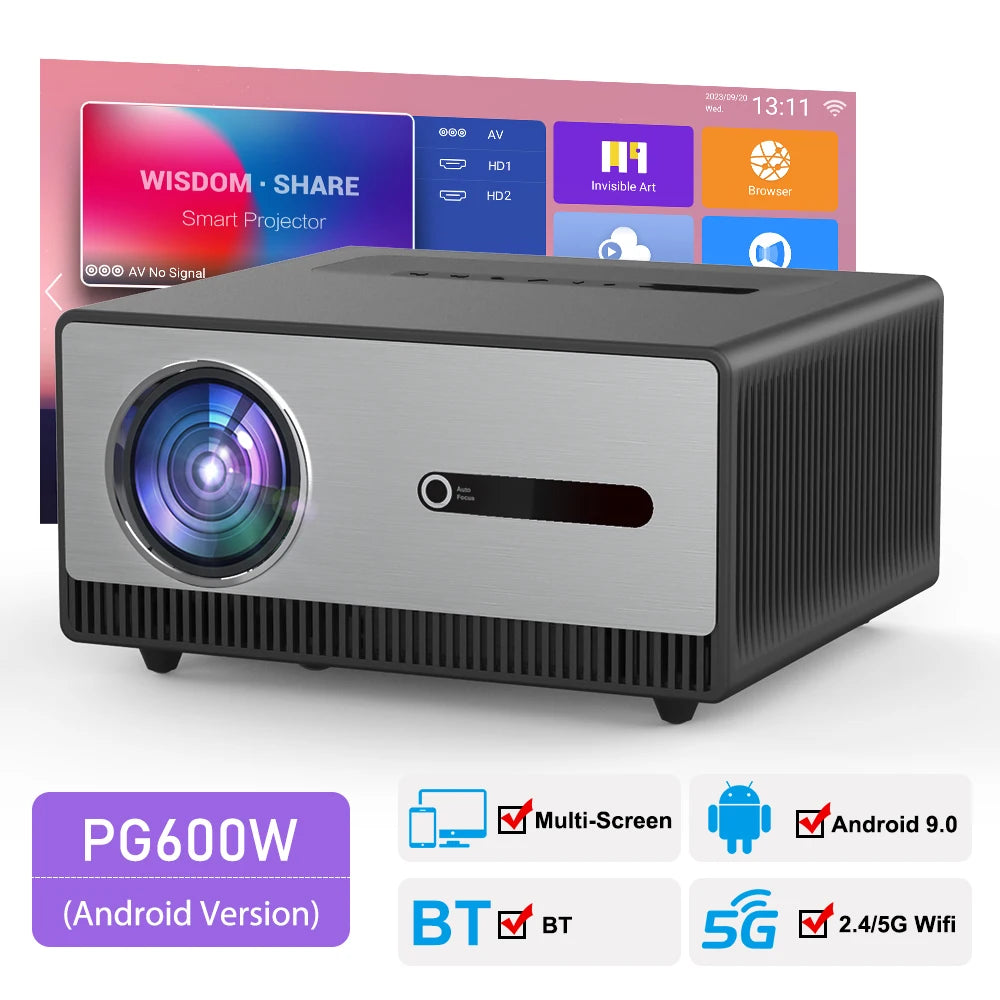 Projetor 4K PG600W Android WiFi LED 2K 3D Home Theater