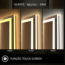 Espelho Decorativo Square Line com Led Jateado e Botão Touch 50cm