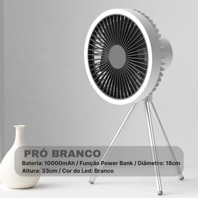 Ventilador Portátil Turbo Camping com Tripé e Luz LED Recarregável